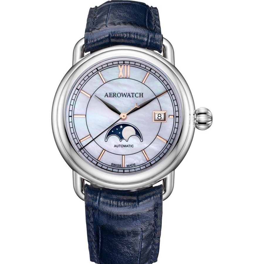 Homem Aerowatch | Relogio Aerowatch 1942 77983-Aa02-Br-Bleu 1942 Moon Phase